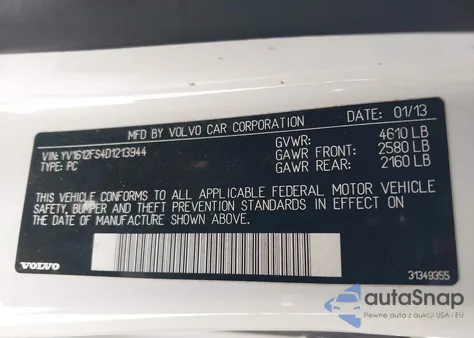 2013 Volvo S60 T5/T5 Platinum/T5 Premier/T5 Premier Plus из США, поврежденный, VIN YV1612FS4D1213944